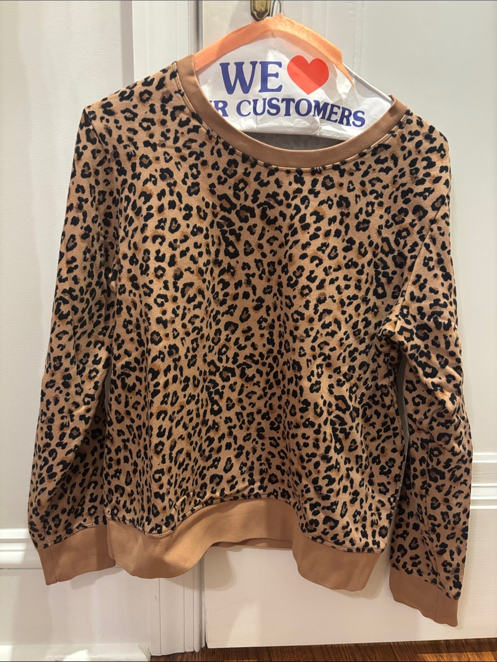 J. Crew Tan and Black Leopard Crewneck Sweater